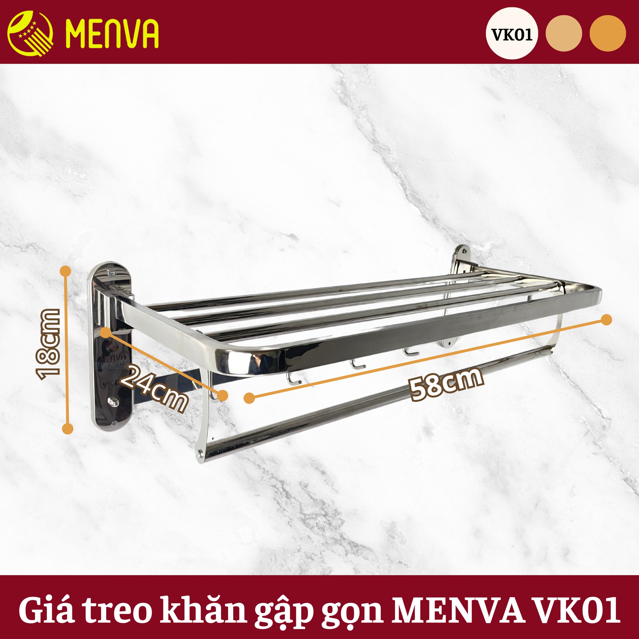 Giá treo khăn gập gọn Menva VK01