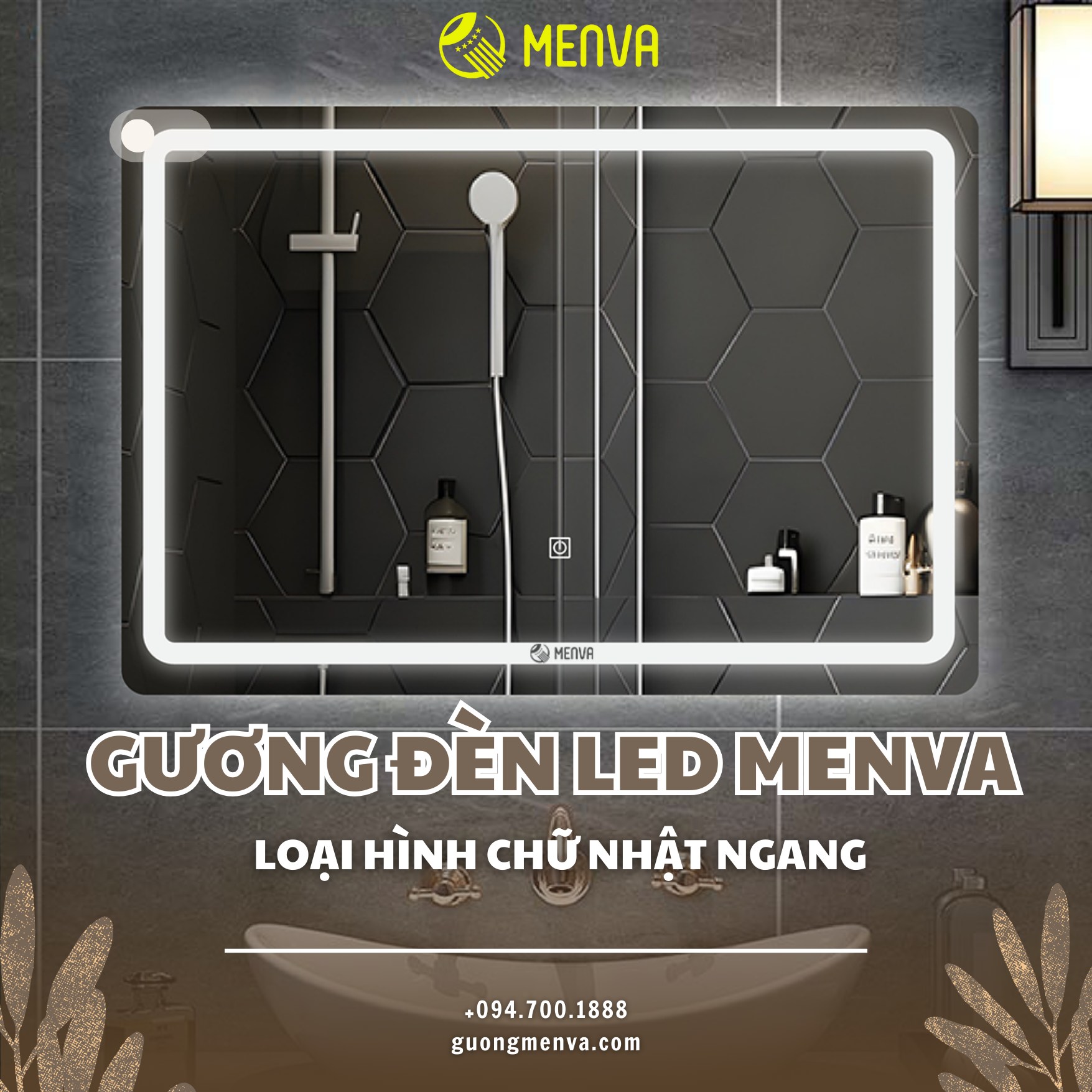 Gương đèn led Menva loại hình chữ nhật ngang